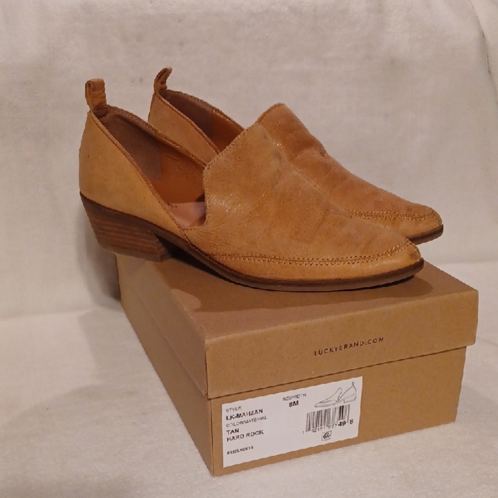 Lucky Brand Camel Tan Ankle Boots Slip On Leather Shoes Size 8